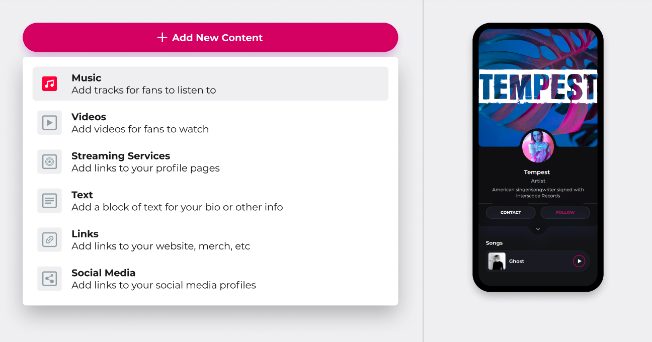 Linkify profile builder with content controls and live mobile preview